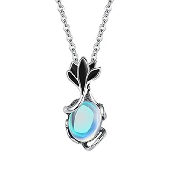 NEW Elegant Moonstone Floral Pendant Necklace in Silver and Blue - Picture 2 of 5